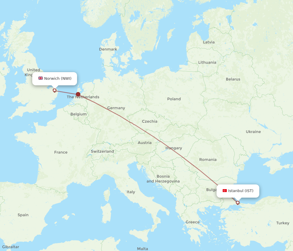 All Flight Routes From Norwich To Istanbul, NWI To IST - Flight Routes