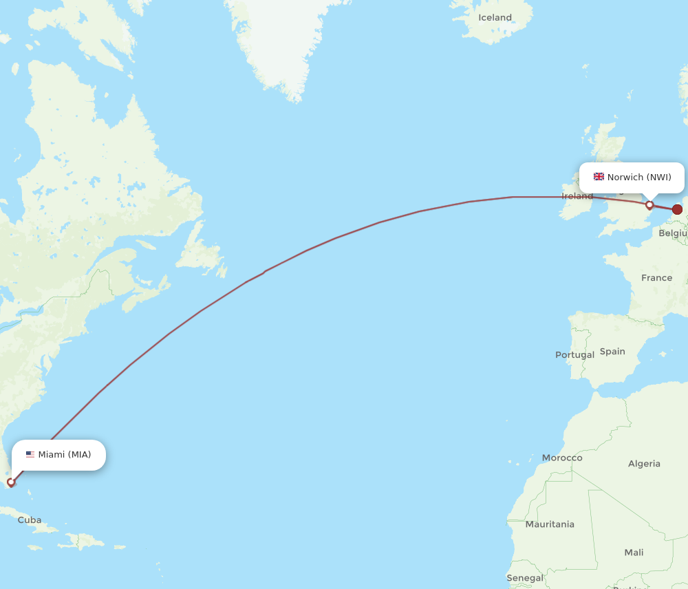 Flights from Norwich to Miami, NWI to MIA Flight Routes