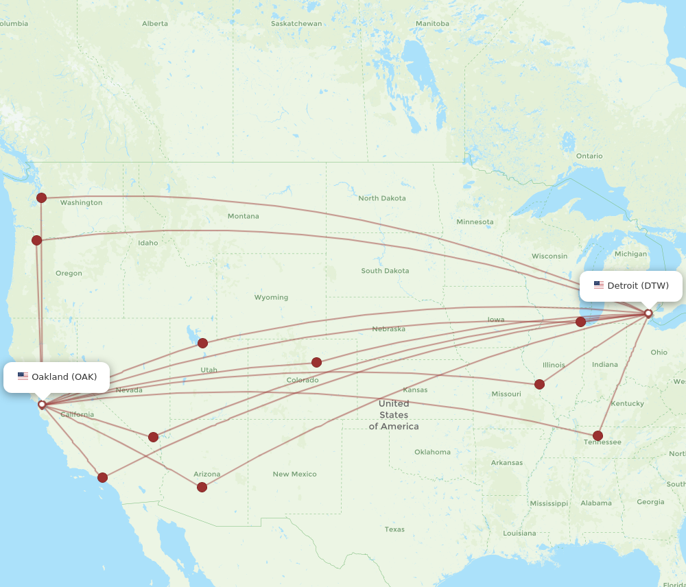 All flight routes from Oakland to Detroit, OAK to DTW - Flight Routes