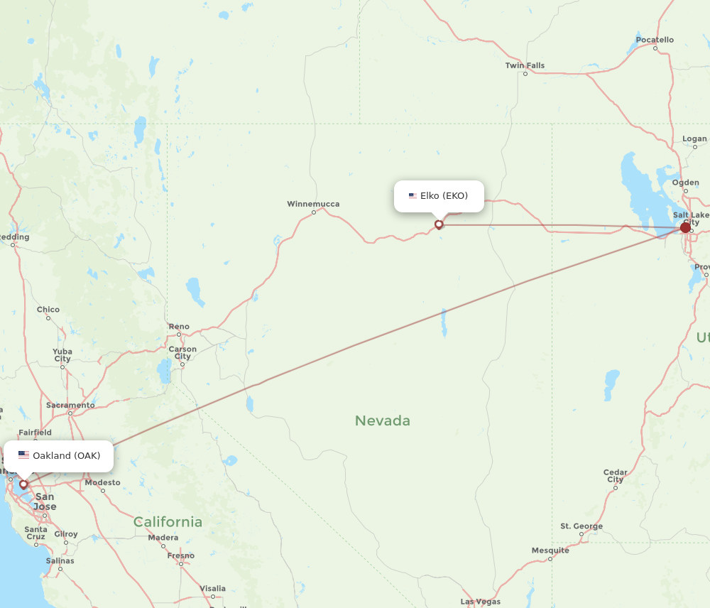 All flight routes from Oakland to Elko, OAK to EKO - Flight Routes