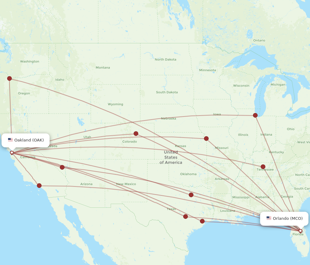 All flight routes from Oakland to Orlando, OAK to MCO - Flight Routes