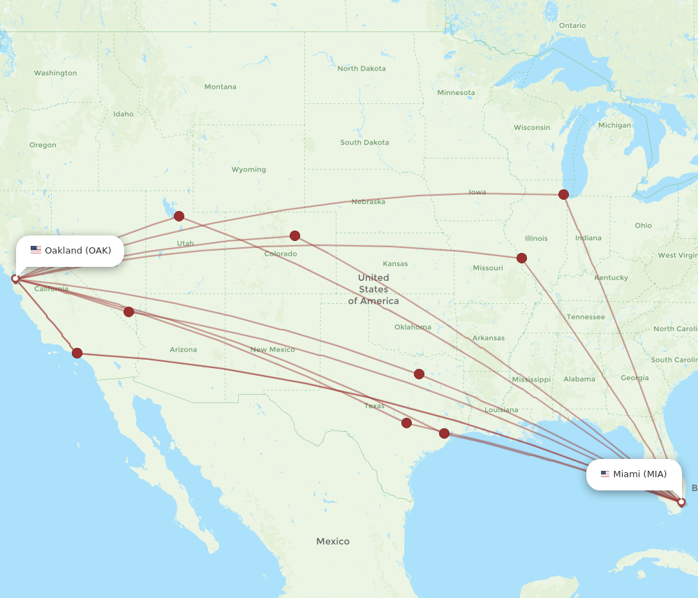 All Flight Routes From Oakland To Miami, Oak To Mia - Flight Routes