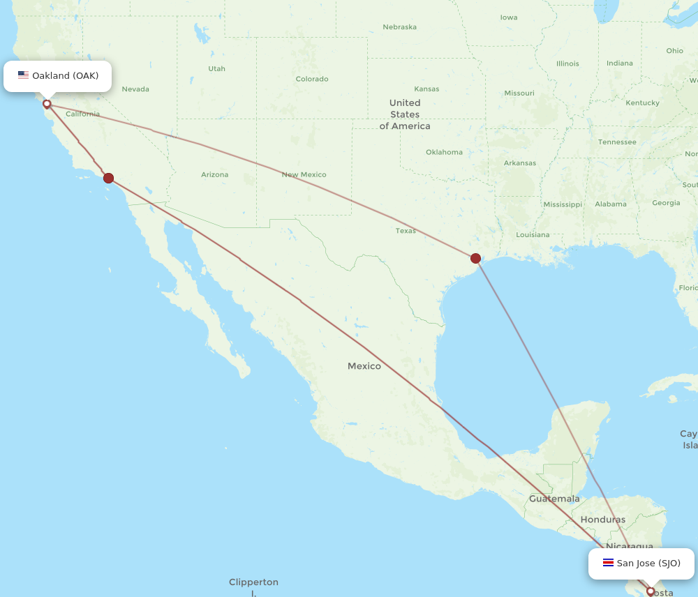 All flight routes from Oakland to San Jose, OAK to SJO - Flight Routes