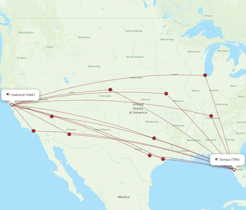 All flight routes from Oakland to Tampa, OAK to TPA - Flight Routes