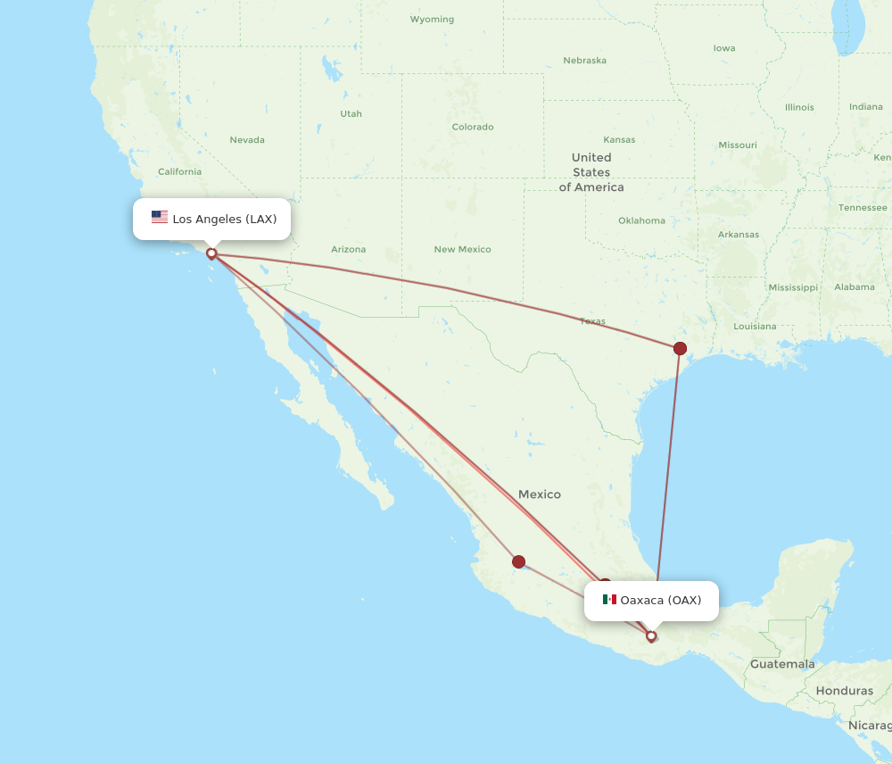 All flight routes from Oaxaca to Los Angeles, OAX to LAX - Flight Routes