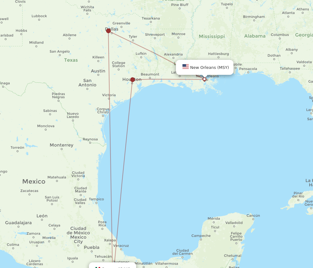 Flights from Oaxaca to New Orleans OAX to MSY Flight Routes