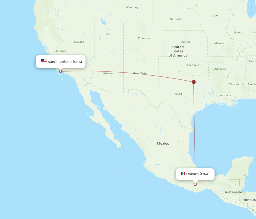 All flight routes from Oaxaca to Santa Barbara, OAX to SBA - Flight Routes