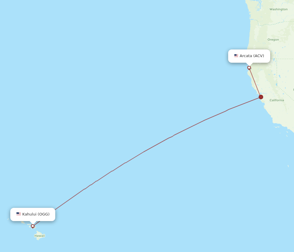 Flights from Kahului to Arcata OGG to ACV Flight Routes