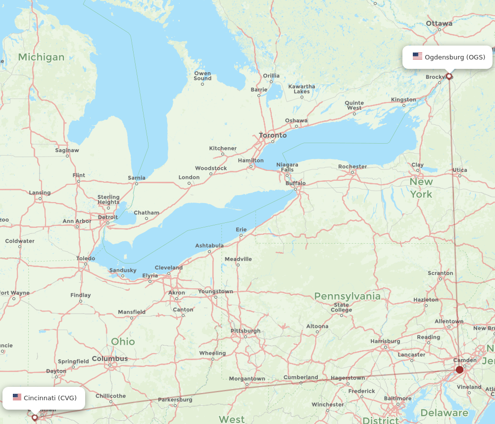 Flights from Ogdensburg to Cincinnati OGS to CVG Flight Routes