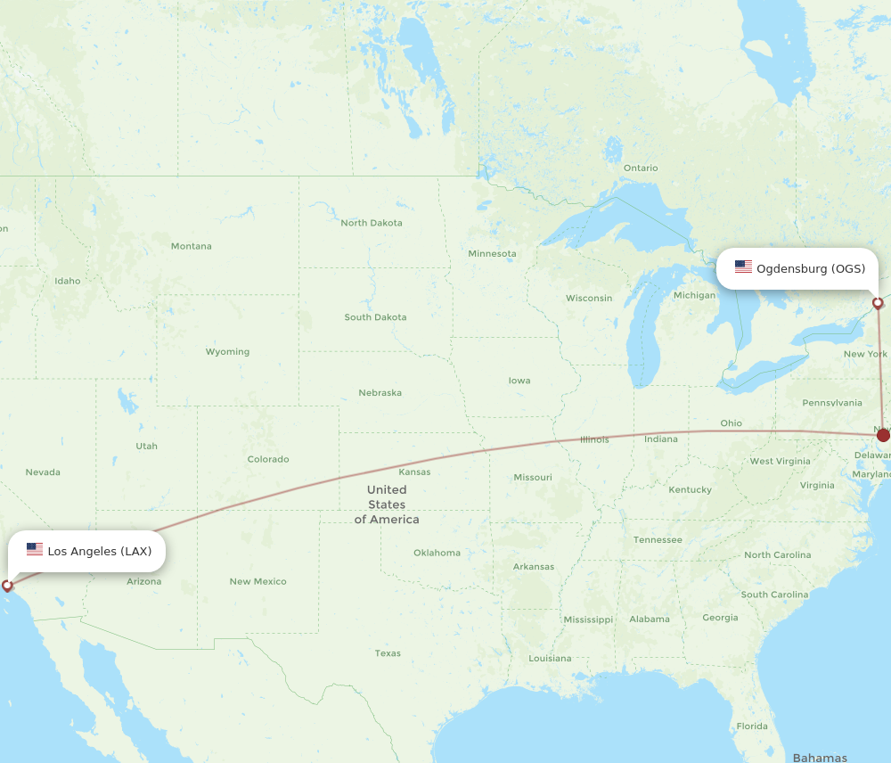 Flights from Ogdensburg to Los Angeles OGS to LAX Flight Routes