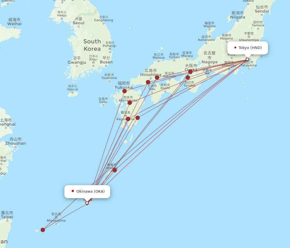 Flights from Okinawa to Tokyo OKA to HND Flight Routes