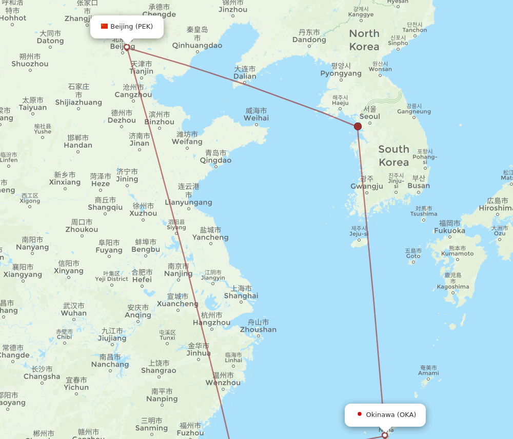 OKA to PEK flights and routes map