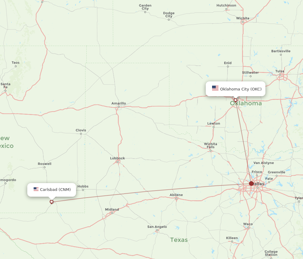 Flights from Oklahoma City to Carlsbad OKC to CNM Flight Routes