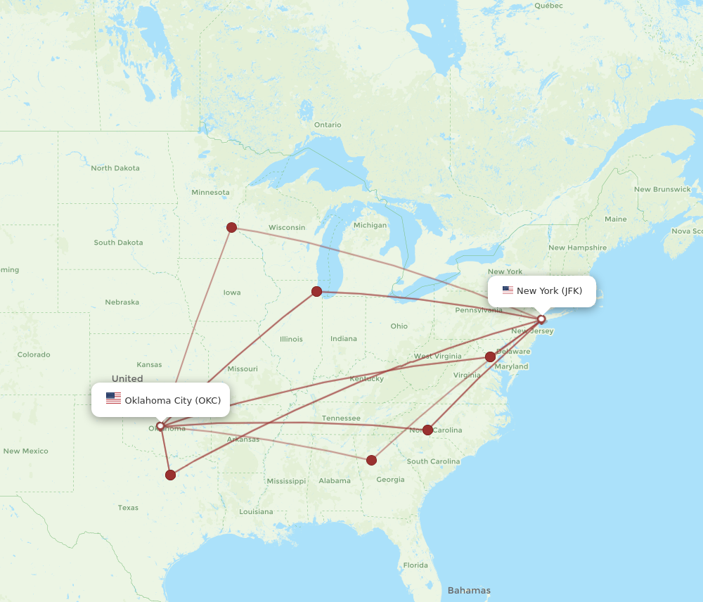 Flights from Oklahoma City to New York OKC to JFK Flight Routes