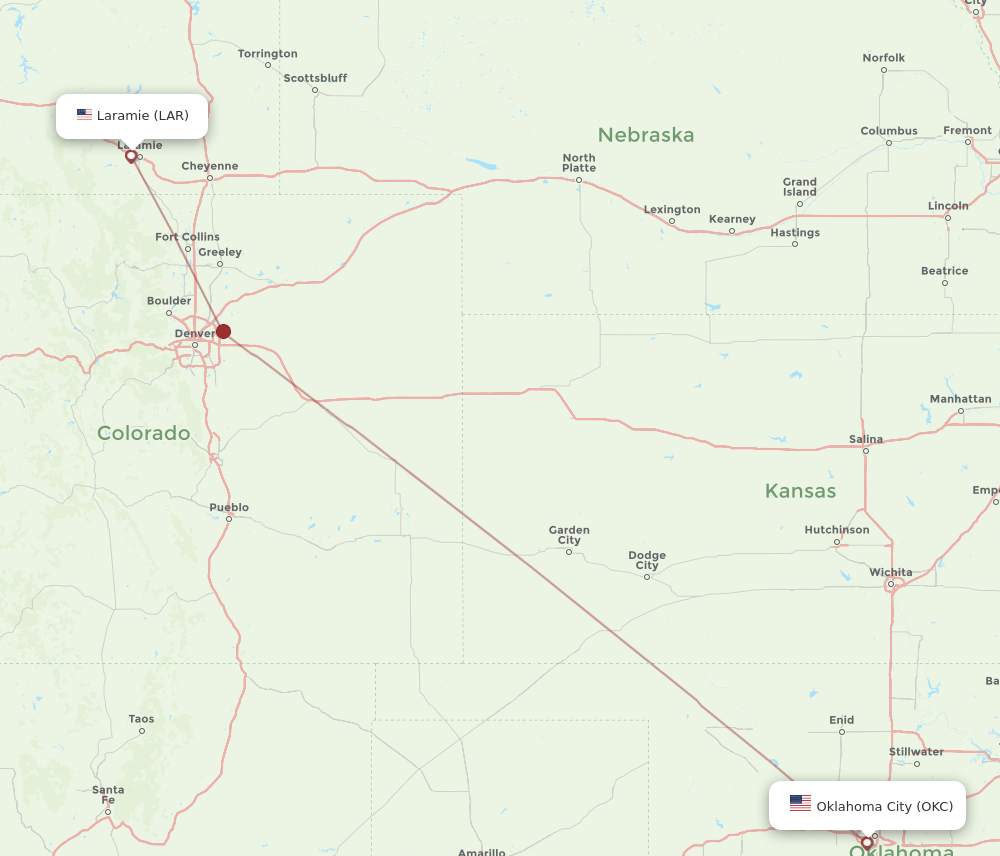 Flights from Oklahoma City to Laramie OKC to LAR Flight Routes