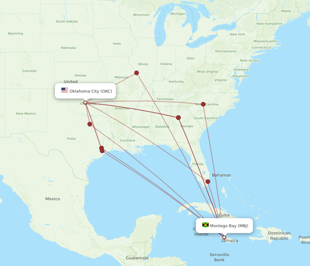 Flights from Oklahoma City to Montego Bay OKC to MBJ Flight Routes