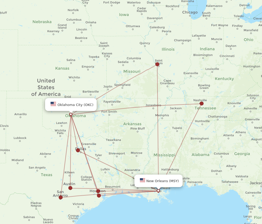 Flights from Oklahoma City to New Orleans OKC to MSY Flight Routes