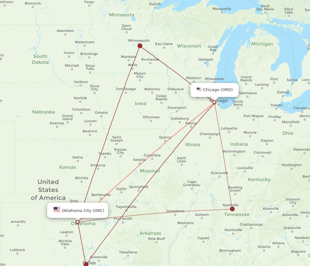 Flights from Oklahoma City to Chicago OKC to ORD Flight Routes