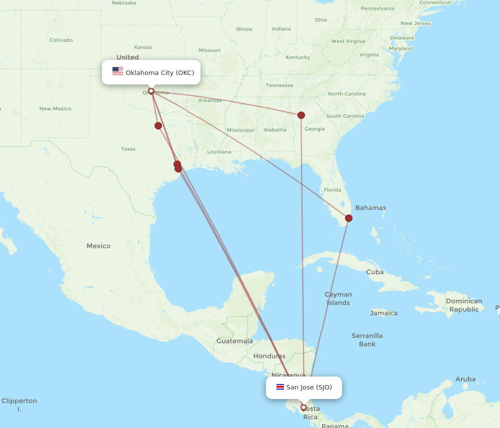 Flights from Oklahoma City to San Jose OKC to SJO Flight Routes