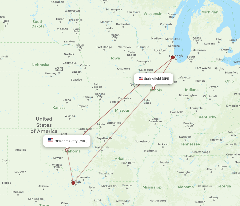 Flights from Oklahoma City to Springfield OKC to SPI Flight Routes