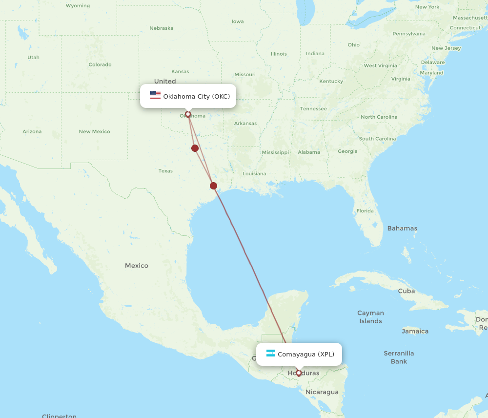 Flights from Oklahoma City to Comayagua OKC to XPL Flight Routes