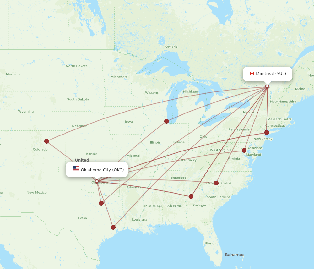 Flights from Oklahoma City to Montreal OKC to YUL Flight Routes