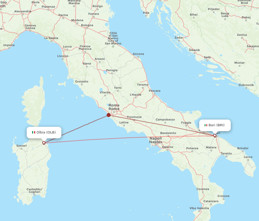 Flights from Olbia to Bari, OLB to BRI - Flight Routes