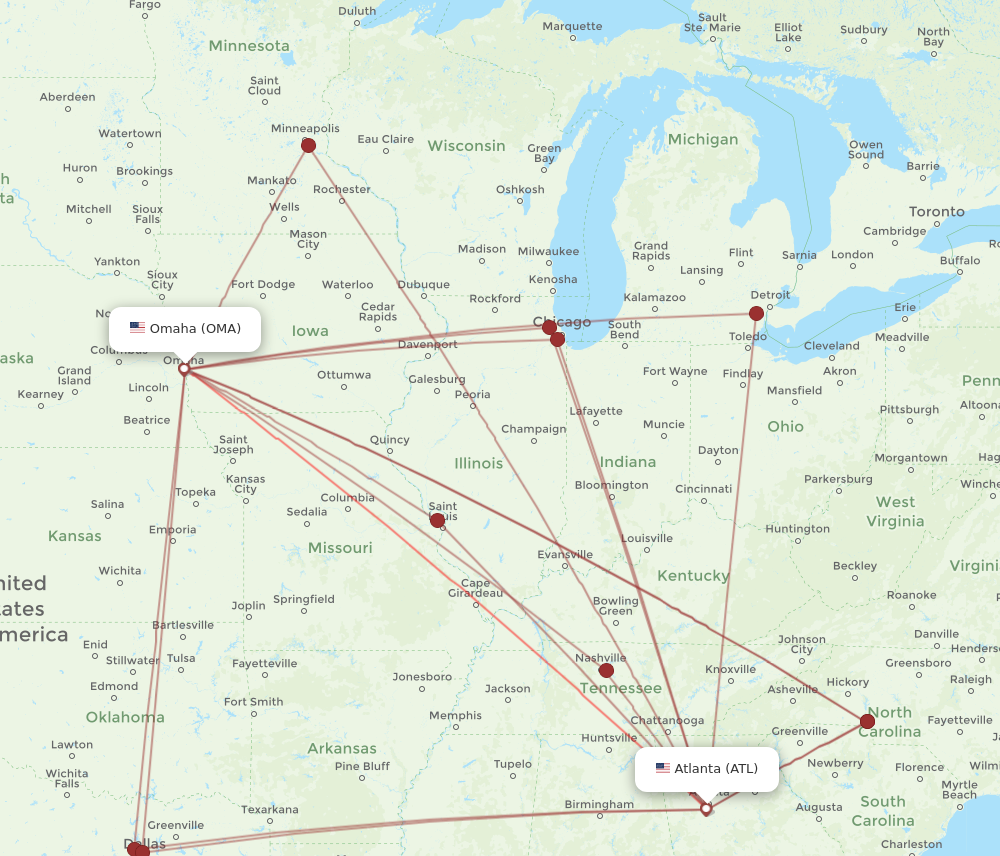 Flights from Omaha to Atlanta OMA to ATL Flight Routes