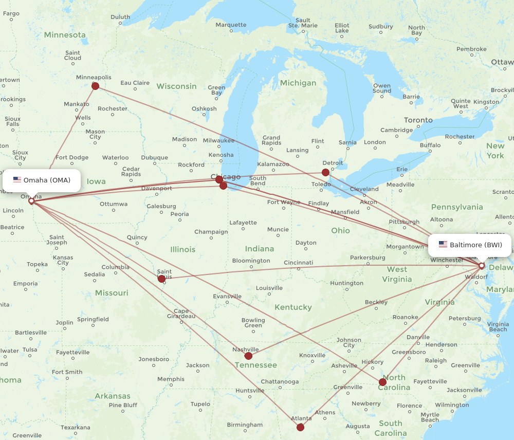 round trip flights omaha to baltimore