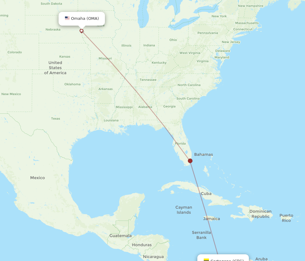 Flights from Omaha to Cartagena, OMA to CTG - Flight Routes