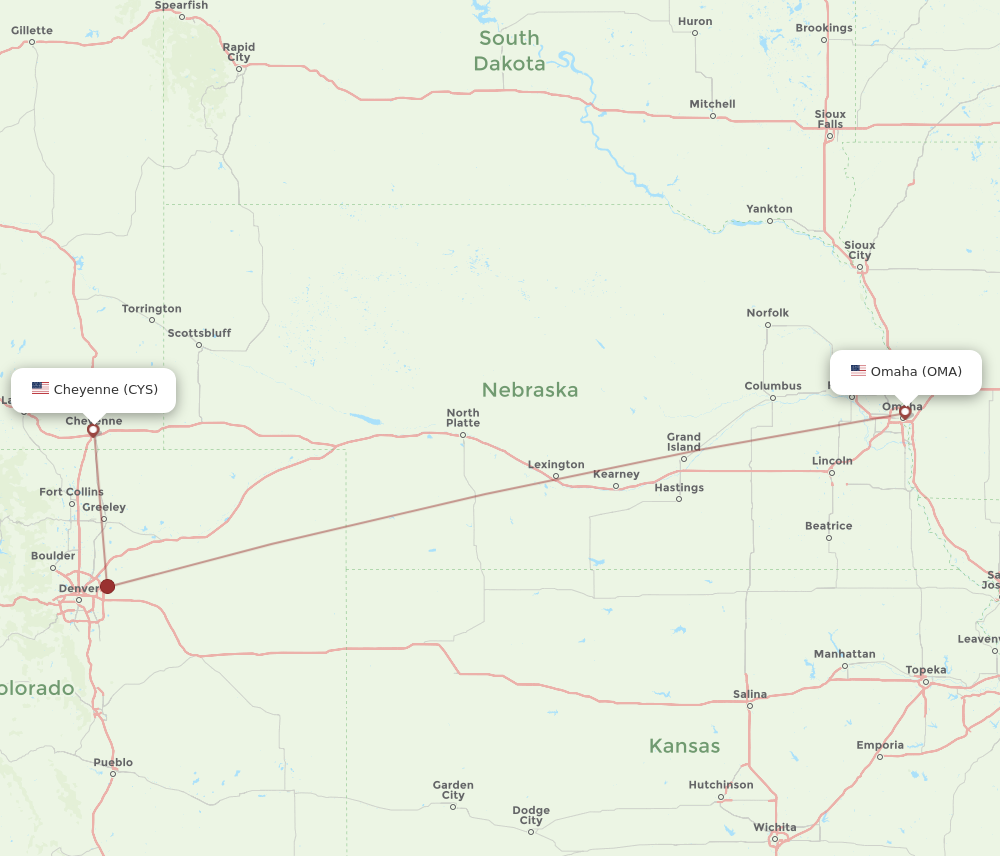 Flights from Omaha to Cheyenne OMA to CYS Flight Routes