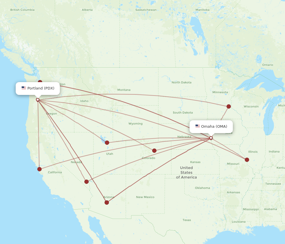 All flight routes from Omaha to Portland, OMA to PDX - Flight Routes