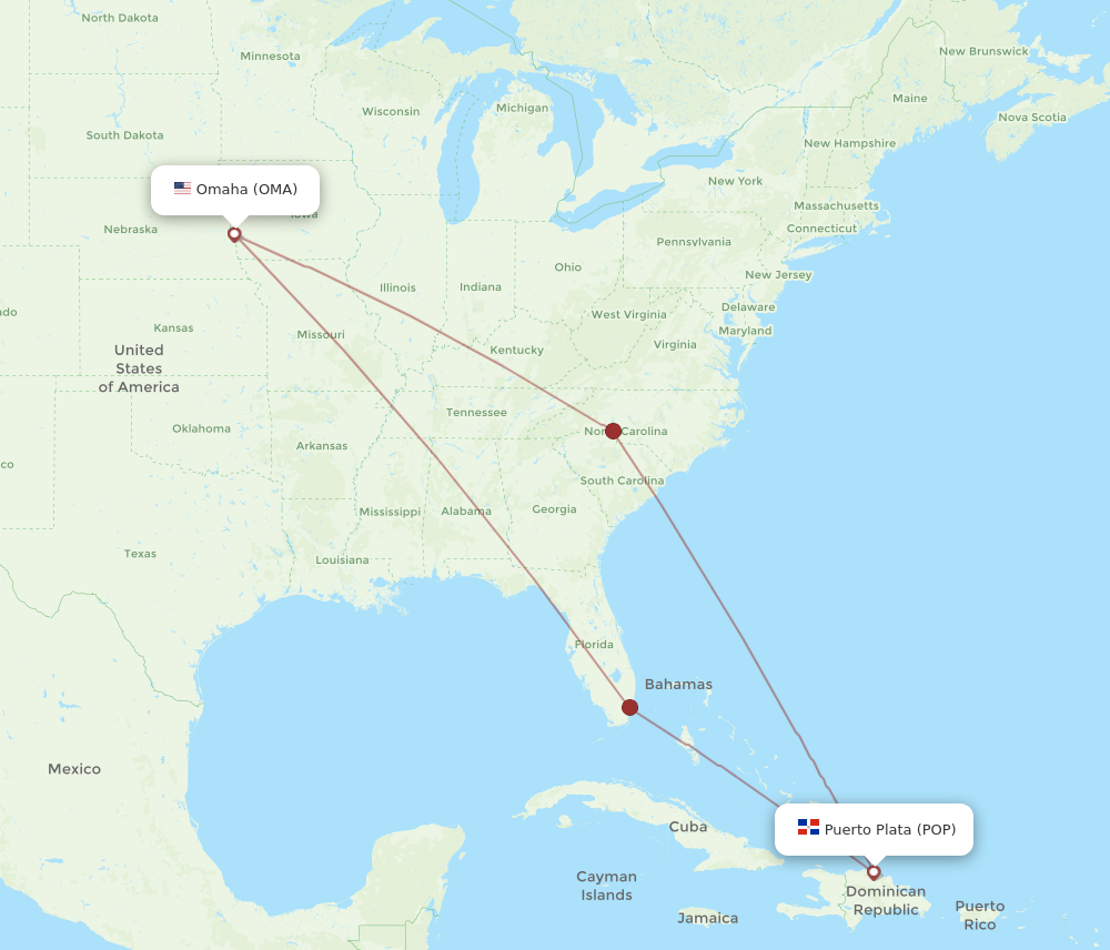 Flights from Omaha to Puerto Plata, OMA to POP - Flight Routes