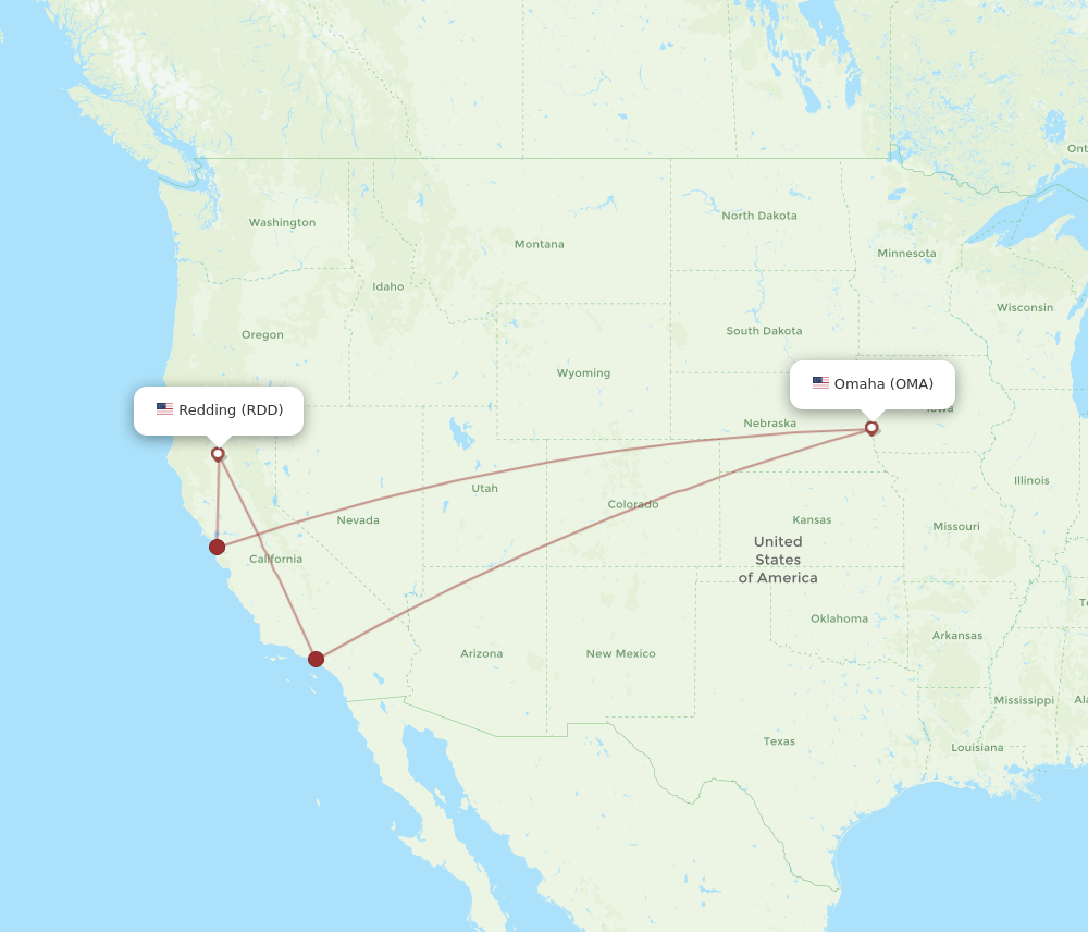 Flights from Omaha to Redding OMA to RDD Flight Routes