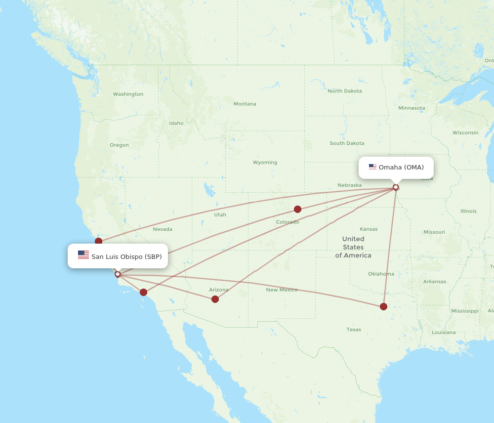 Flights from Omaha to San Luis Obispo OMA to SBP Flight Routes