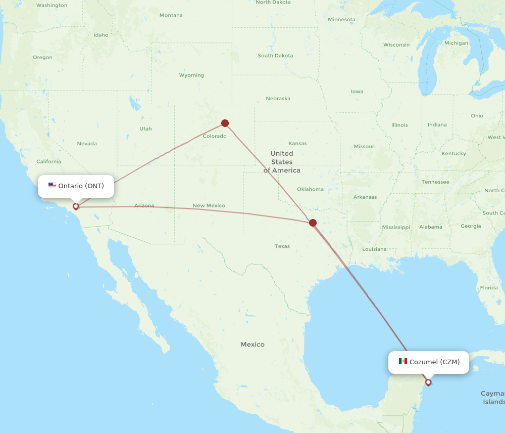 Flights from Ontario to Cozumel, ONT to CZM - Flight Routes