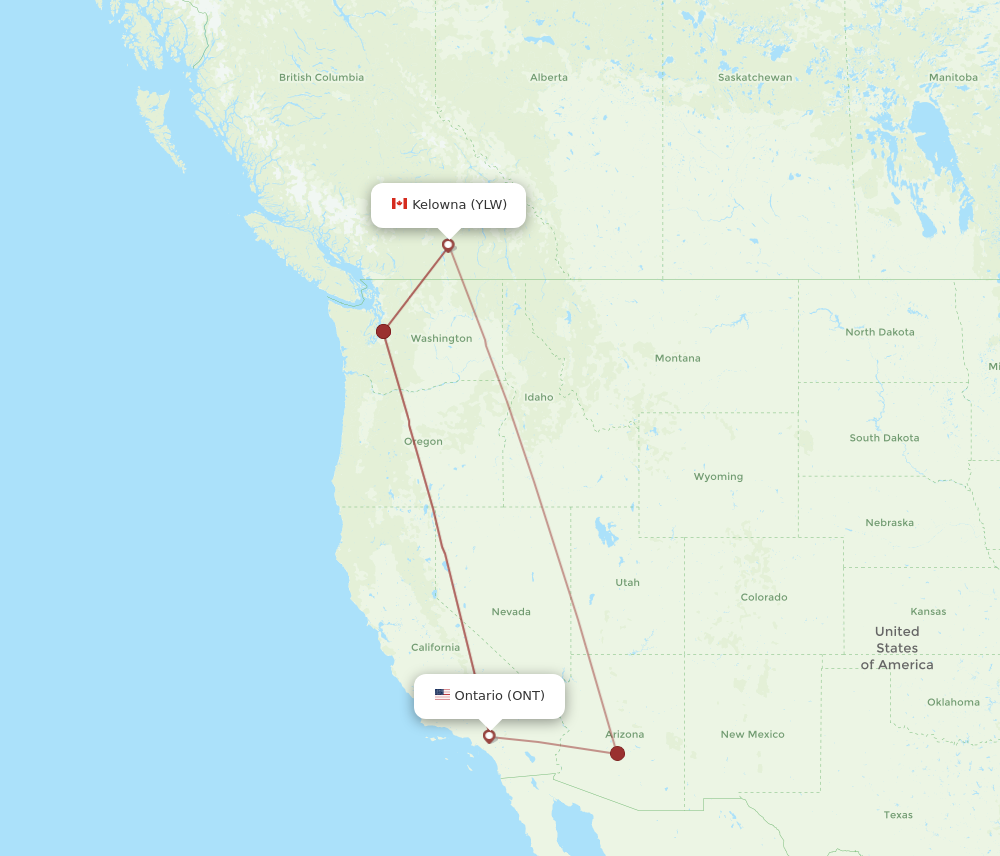 Flights from Ontario to Kelowna ONT to YLW Flight Routes