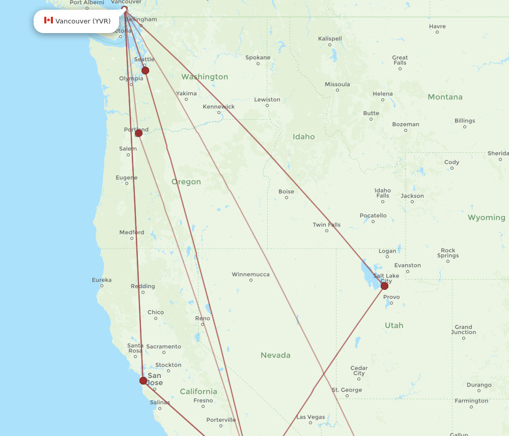 Flights from Ontario to Vancouver ONT to YVR Flight Routes