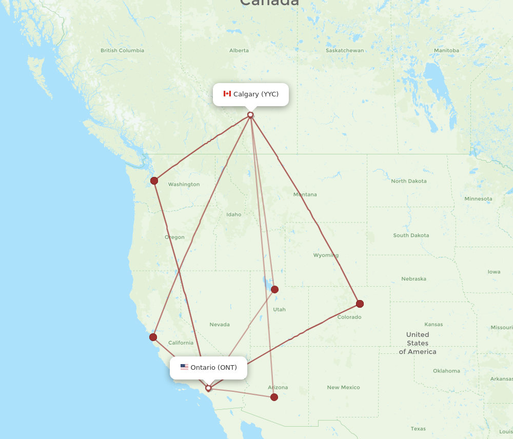 Flights from Ontario to Calgary ONT to YYC Flight Routes