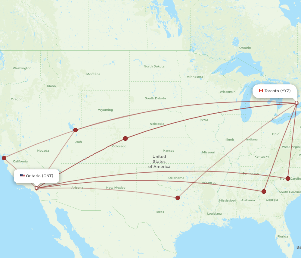 Flights from Ontario to Toronto ONT to YYZ Flight Routes