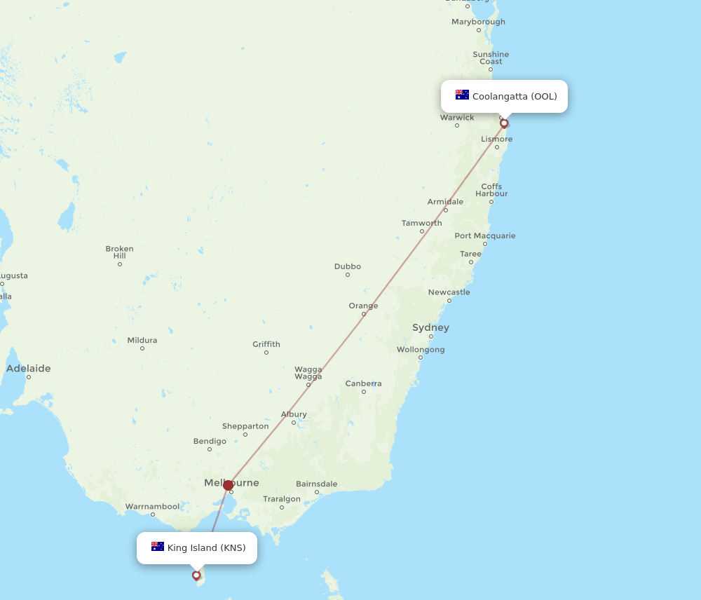 Flights From Coolangatta Gold Coast To King Island Ool To Kns Flight Routes 