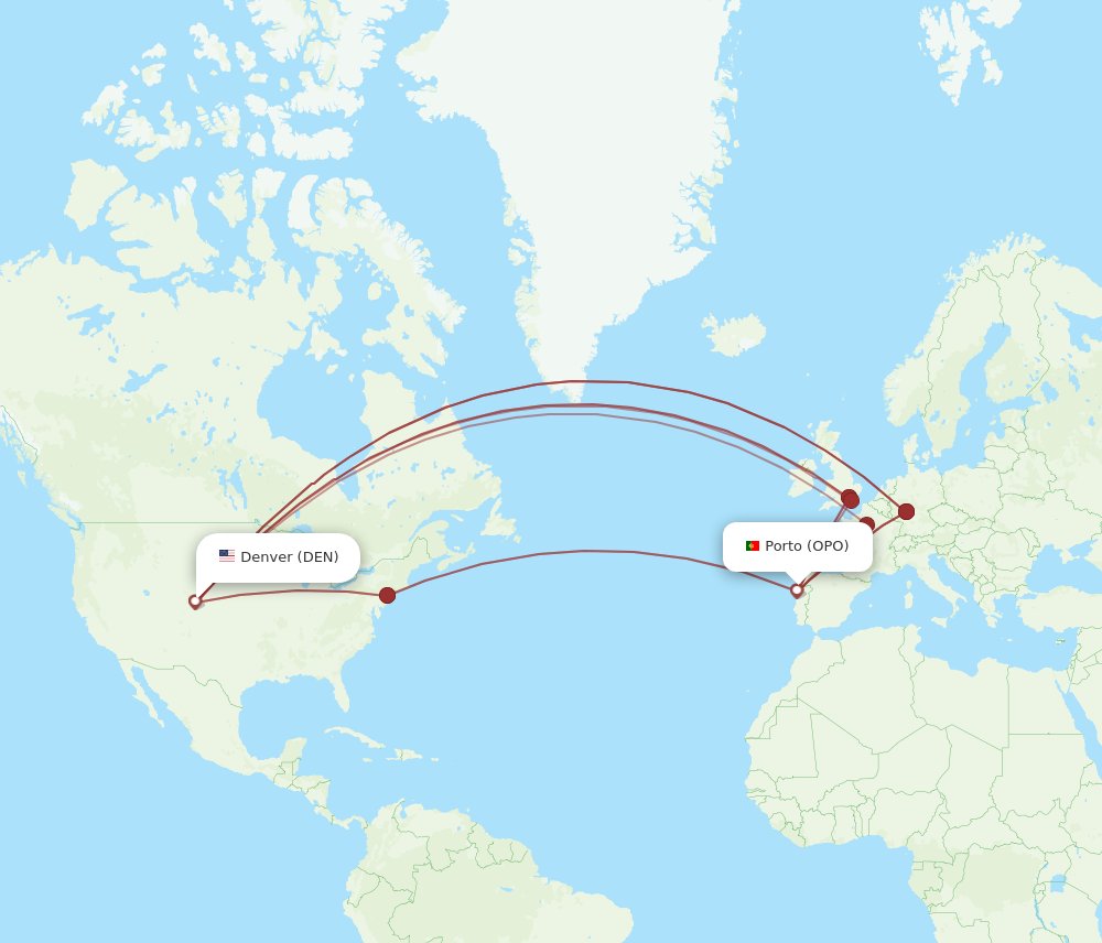 OPO to DEN flights and routes map