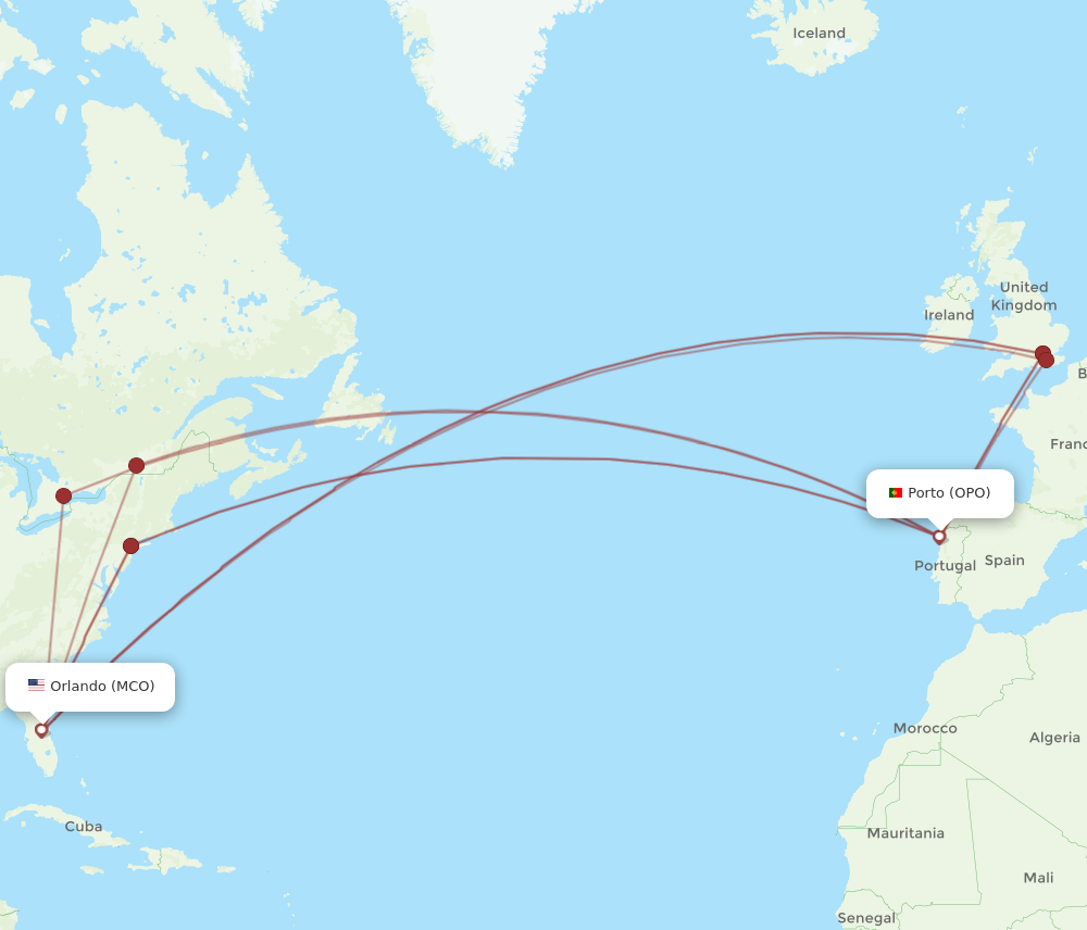 OPO to MCO flights and routes map