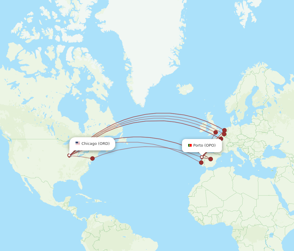 OPO to ORD flights and routes map