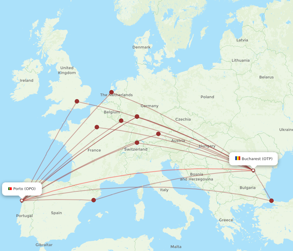 All flight routes from Porto to Bucharest, OPO to OTP - Flight Routes