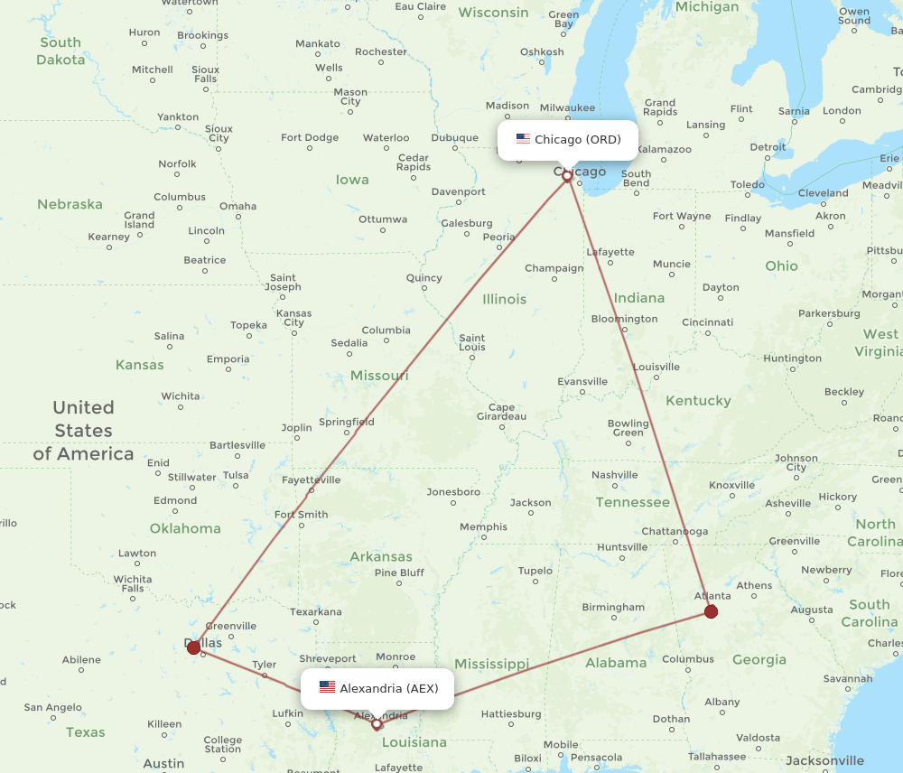 Flights from Chicago to Alexandria ORD to AEX Flight Routes