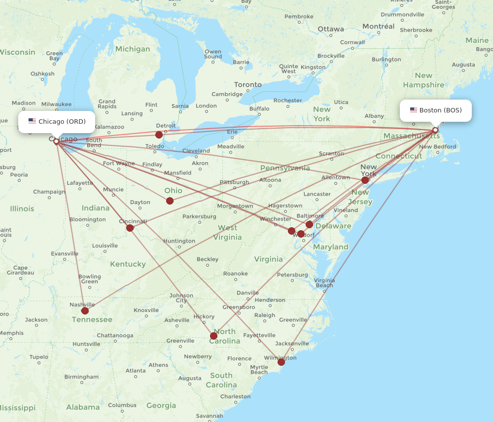 Flights from Chicago to Boston ORD to BOS Flight Routes