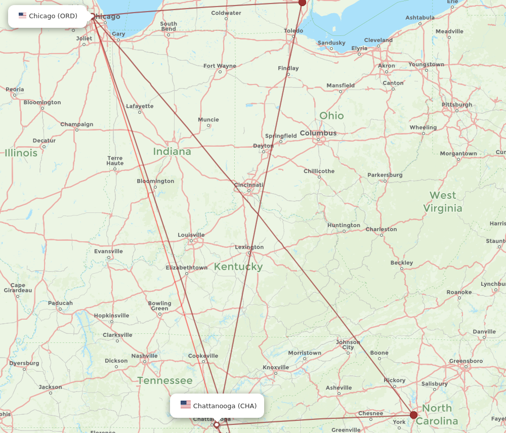 Flights from Chicago to Chattanooga ORD to CHA Flight Routes