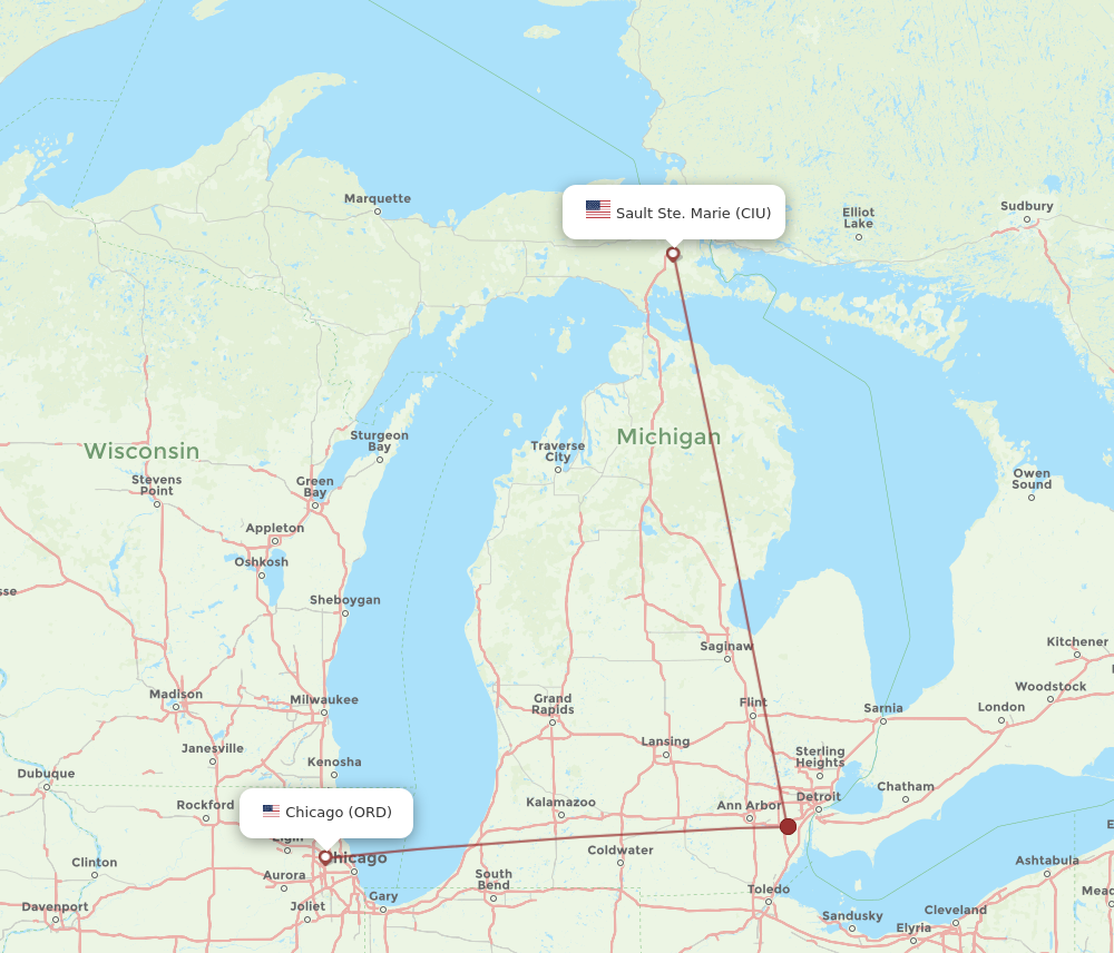 Flights from Chicago to Sault Ste. Marie ORD to CIU Flight Routes