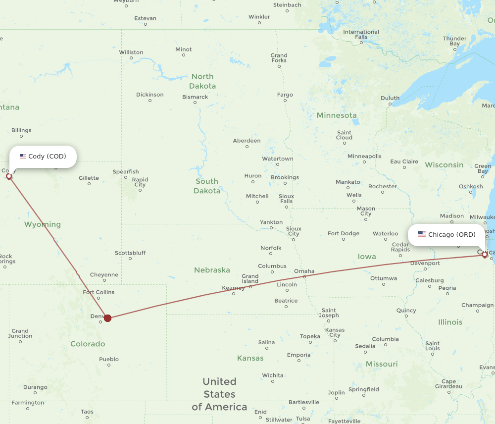 Flights from Chicago to Cody ORD to COD Flight Routes